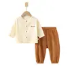 Set de Muselina para Bebé, Ropa de Casa para Bebé, Conjunto de Camiseta de Manga Larga de Doble Capa de Algodón Puro y Pantalones, Ropa de Verano con Aire Acondicionado para Niños y Niñas