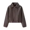 ZA AliExpress Más Vendido Comercio Exterior Transfronterizo Estilo Europeo y Americano Moda para Mujer Corte Holgado Manga Larga Chaqueta de Cuero