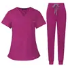 Uniformes de Enfermería Más Vendidos para Hombres y Mujeres, Conjunto de Ropa de Trabajo para Doctor y Enfermera de Color Sólido, Manga Corta Pantalón Largo, Uniformes Médicos Cómodos