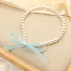 Joyería Europea y Americana Cinta de Lazo Collar Corto Personalidad Costura Perla de Imitación con Cuentas Cadena para Clavícula Collar para Niñas Novia