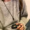 Nueva Bolsa para Auriculares, Cadena de Sudadera de Gama Alta, Collar con Billetera Mini Estampado de Leopardo, Cadena para Suéter de Bolso Pequeño Marrón Retro
