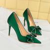 3265-H37 Banquete Moda Estilo Coreano Tacones Altos Tacón de Aguja Zapatos de Mujer Boca Baja Punta Afilada Zapatos con Lazo de Pedrería Tacón Alto