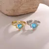 Anel Aberto Geométrico Estético Europeu e Americano Amor Zircônia Azul Marinho Design Francês Leve Luxo Anel Feminino Atacado