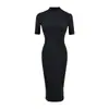 Vestido largo sexy de manga media para chicas calientes, nuevo estilo de verano, cuello semi-alto, corte ajustado, abertura en la espalda, bodycon, vestido largo que realza la figura