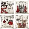 Funda de Almohada Navideña Más Vendida en Amazon Funda de Almohada de Lino con Estampado de Muñeco de Nieve Navideño Cubierta de Respaldo de Coche de Alto Valor