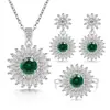Transmisión en vivo súper ventas lujo incrustado con diamantes completos flor de girasol piedra preciosa de color pendientes de botón anillo collar set para mujer accesorios joyería