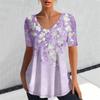 Camiseta de cuello en V directa de fábrica para mujer, top de manga corta de verano, ropa con patrón de flores Harajuku, camiseta linda casual