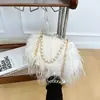 Nueva Bolsa de Felpa Retro Estilo Chino para Mujer Bolso con Borla Cadena de Perlas Bolsa de Felpa Estilo Hada Cruzada Color Sólido Bolso de Mano