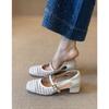 Sapatos Mary Jane Retrô Vazados Tricotados com Tira Única para Mulheres, Sandálias de Bico com Salto Grosso Super Confortáveis e Versáteis