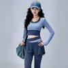Conjunto de Yoga de Dos Piezas Falsas de Manga Larga para Mujer Pantalones Largos de Cintura Alta de Dos Piezas Falsas Secado Rápido Adelgazante Running Fitness Conjunto de Dos Piezas
