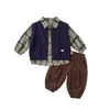 Abrigo de otoño para niño, traje para niño, cárdigan de punto para niño pequeño, camiseta básica, conjunto de tres piezas de pantalones jogger, ropa infantil coreana