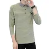 Camisas tipo Polo para Hombre de Primavera y Otoño, Camisetas de Manga Larga, Tops Casuales de Moda Ajustados con Rayas Bordadas