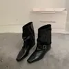 Botín de Tacón Grueso Cuadrado Temporada Primer Encuentro Otoño/Invierno 2026 Nuevo Hebilla de Cinturón Bota de Tobillo Retro Adelgazante Corta Moda