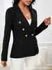 Blazer negro transfronterizo, moderno, corte ajustado, elegante, entallado en la cintura, adecuado para ir al trabajo