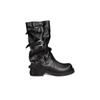 Aumento de Altura 6cm~Fivela de Cinto Fashion Square Bico Redondo Botas de Cavaleiro Plissadas Meio da Panturrilha para Mulheres 2025 Outono Novas Botas