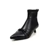 Botas elásticas de PU para mujer, botas ajustadas, nuevo estilo otoño e invierno, punta fina, lazo, tacón medio fino, botines elásticos, botas de mujer, talla 40