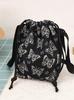 Bolsa Transversal Feminina de Grande Capacidade Bolsa de Pano com Cordão Bolsa de Ombro Balde da Moda Bolsa de Lona Jacquard Borboleta Estilo Chinês