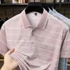 Camiseta Polo de Manga Corta Rayada Estampada Estilo Papá Transfronterizo para Hombres de Mediana Edad y Mayores Casual Holgada con Cuello Camisa Top de Abuelo Dropshipping