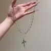 Collar de Cruz de Cuentas Multicapa de Personalidad Dulce y Fresca Estilo Nicho Cadena para Clavícula Cadena para Suéter de Lujo Ligero Gama Alta