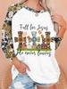 2024 Amazon Transfronteiriço Natal Top Feminino Europeu e Americano Estampado Costura Gola Redonda Manga Longa Camiseta para Mulheres