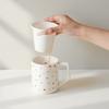 Taza de Té de Cerámica Moji Pintada a Mano con Puntos, Taza Doméstica con Tapa y Filtro Interno, Taza Separadora de Agua y Té para Uso Personal