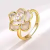 Anillo Retro de Camelia Estilo Celebridad de Internet Clásico para Mujer, Diseño de Nicho, Lujo Ligero, Anillo Abierto Exquisito de Alta Moda para Novia