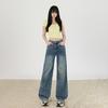 Jeans Vintage Drape de Perna Larga e Estreita para Mulheres 2025 Novo Verão Reto Solto Emagrecimento High Street Lavado Calças Comprimento Chão
