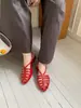 Sandalias Romanas Tejidas con Cabeza Hueca 2026 Nuevo Estilo de Verano para Mujer Diseño de Fondo Plano Sentido del Diseño Sandalias de Fondo Plano de Nicho