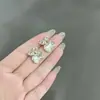 Brincos Quadrados Geométricos Tendência Coreana com Laço e Franjas Pequenos Simples Delicados Cravejados de Diamante Versáteis para Celebridades da Internet