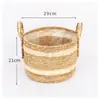 Maceta Tejida de Paja Nórdica Cesta de Flores Mimbre Tejido de Ratán Portátil Tejido Creativo Maceta para Potos Arreglo Floral Planta Verde Maceta Pastoral Decoración del Hogar