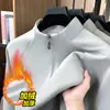 Sudadera unisex transfronteriza de manga larga con forro polar, cálida y elegante para invierno, ropa casual para hombre con media cremallera y cuello alto