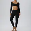 Conjunto de yoga, diseño de dos piezas con mangas largas y pantalones largos que levantan las caderas, tela agradable para la piel, de doble capa para mayor comodidad, adecuado para deportes y fitness, conjunto de dos piezas 62535 + 52341