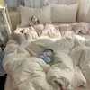 Juego de ropa de cama de grado A para bebé y maternidad, color liso simple, sábana de algodón lavado, funda de edredón y funda de almohada, ultrasuave, adecuado para dormitorios, juego de tres piezas