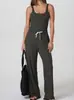 Mono Casual de Pierna Recta de Color Sólido con Cintura Ajustable por Cordón, Novedad Primavera y Verano Transfronterizo Europeo y Americano, Ropa de Mujer de Comercio Exterior