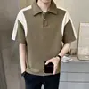 Camisa POLO de verano de alta gama para hombre con diseño de patchwork, camiseta de manga corta con cuello camisero, camiseta casual de color block de moda para hombre