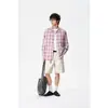 Camisa de Manga Larga a Cuadros con Solapa de Color Contrastante Estilo Retro Americano Rumei Nueva Colección Primavera para Pareja Chaqueta Camisa Cardigan Suelta