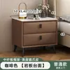 Mesita de noche de madera maciza y chapa de piedra, diseño moderno y minimalista, adecuada para apartamentos pequeños, con cajones para almacenamiento