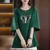 Camiseta de manga corta para mujer, talla grande, holgada, de marca, sobrestock de comercio exterior transfronterizo, para mujeres de talla grande, que oculta el abdomen y estiliza, estilo de longitud media