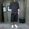 Conjunto de Dos Piezas de Lino de Verano Delgado Estilo Chino para Hombre, Traje Tang de Talla Grande Holgado Casual de Manga Corta y Pantalones Cortos