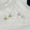 Mini pendientes Saturno compactos con incrustaciones de diamantes, exquisitos pendientes de personalidad con diseño de nicho, pendientes japoneses y coreanos de temperamento de alta gama