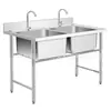 Mesa de Lavagem em Aço Inoxidável com Cuba Dupla em Aço Inoxidável Espessada 201 Lavatório para Uso Comercial Aço Inoxidável 304