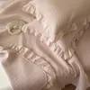 Conjunto de Colcha de Algodão com Renda Estilo Coreano Romântico Três Peças Cobertor de Cama de Algodão Puro Lavado com Areia Anti-Manchas Quarto de Menina Rosa Grande Larga