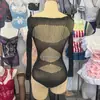 Bikini de Lencería Sexy de Manga Larga con Pedrería, Traje de una Pieza de Malla para Chicas Atrevidas