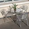 Mesa y silla de aleación de aluminio modernas minimalistas para exteriores, conjunto de cuatro piezas para jardín, ocio, impermeable, protector solar, mesa redonda, silla de aluminio