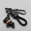 Llavero Colgante de Cachorro Bulldog Francés Lindo de Dibujos Animados Anillo para Llavero de Coche Colgante de Bolsa de Cuerda Tejida a Mano de Cuero