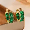 Nuevos Productos Europeos y Americanos Transfronterizos, Pendientes Redondos Geométricos de Cobre Incrustado con Circonita Lujosos y Elegantes, Pendientes Vintage y Grandiosos de Esmeralda