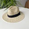Sombrero de paja de jazz de verano protección solar para viajes sombrero de copa hueco británico sombrero plano de pareja borde costero vacaciones sombrero francés