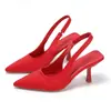 Sandalias de tacón alto de talla grande europeas y americanas con punta cerrada y correa en el tobillo, zapatos de tacón de aguja altos europeos y americanos, zapatos de tacón alto de aguja europeos y americanos de punta fina y estilo nuevo