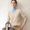 Suéter de Cachemira de una Pieza sin Costuras Nuevo de Otoño para Mujer Estilo Sencillo Cuello en V Jersey de Punto Holgado Capa Base