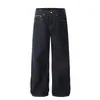 G6679 Estilo Callejero Retro Unisex Gama Alta Negro Selvedge Diseño de Alta Calidad Corte Holgado Pierna Cruzada Jeans Originales para Hombre